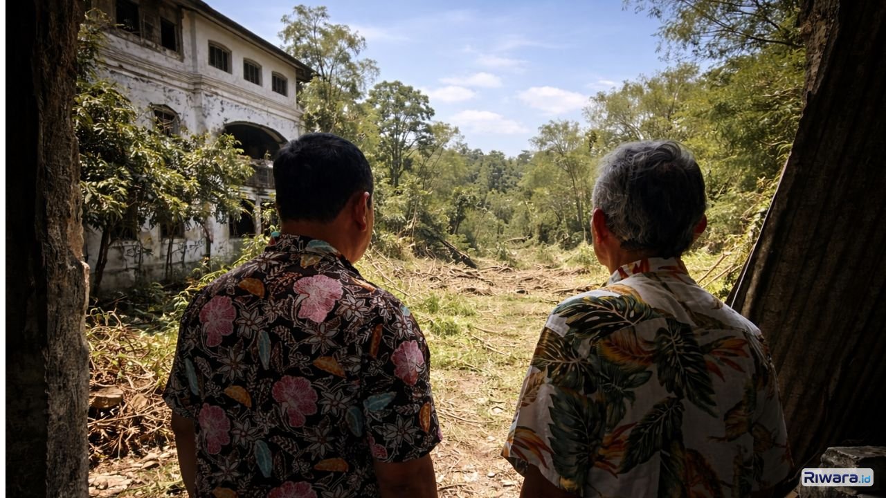 Kondisi Keraton Kilen di Keraton Surakarta sebelum revitalisasi KPH Eddy Witabhumi dan KGPA Tedjowulan orang mengamati area terbuka.